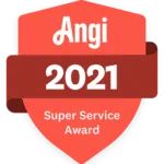 Logo of red shield for Angi 2021 Super Service Award